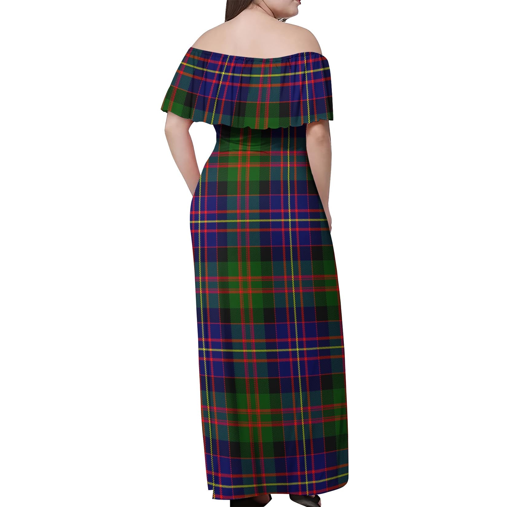 Chalmers Modern Tartan Off Shoulder Long Dress - Tartanvibesclothing