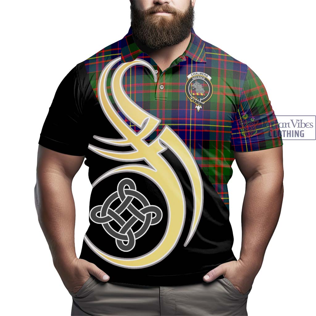 Tartan Vibes Clothing Chalmers Modern Tartan Polo Shirt with Family Crest and Celtic Symbol Style