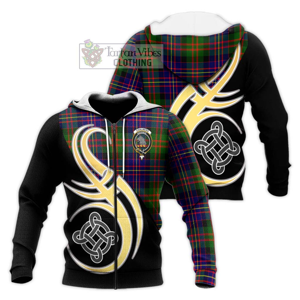 Chalmers Tartan Knitted Hoodie with Family Crest and Celtic Symbol Style Unisex Knitted Zip Hoodie - Tartan Vibes Clothing