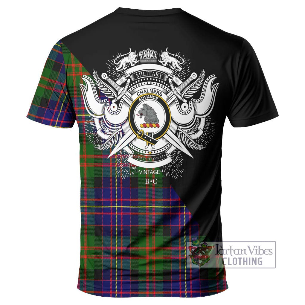 Chalmers Tartan T-Shirt with Family Crest and Military Logo Style - Tartanvibesclothing Shop