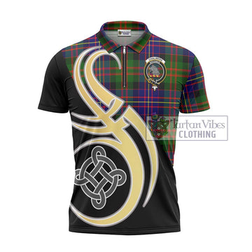 Chalmers Tartan Zipper Polo Shirt with Family Crest and Celtic Symbol Style