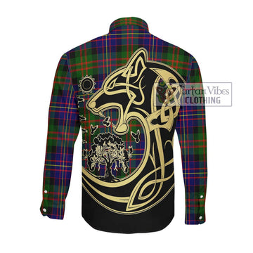 Chalmers Tartan Long Sleeve Button Shirt with Family Crest Celtic Wolf Style