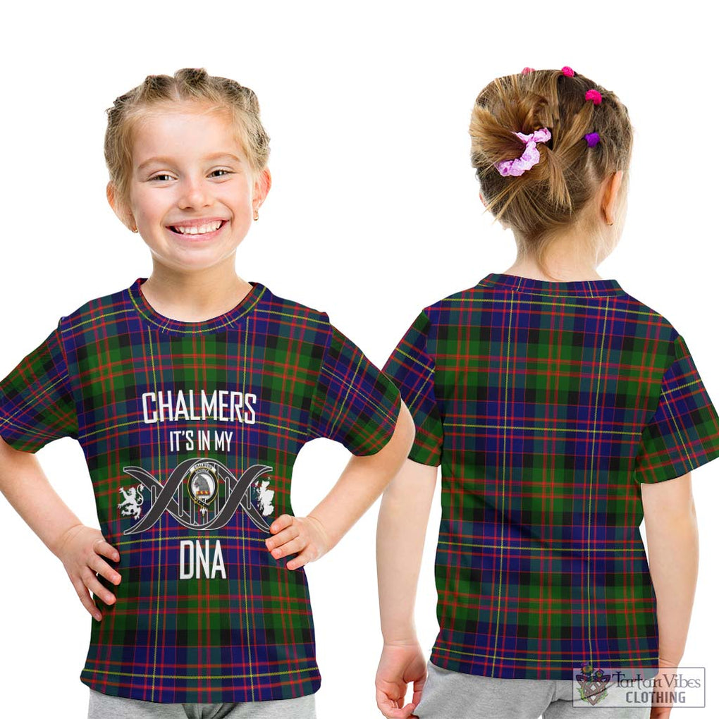 Chalmers Tartan Kid T-Shirt with Family Crest DNA In Me Style - Tartanvibesclothing Shop