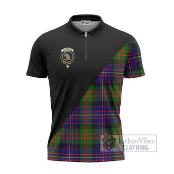 Chalmers Tartan Zipper Polo Shirt with Family Crest and Military Logo Style - Tartan Vibes Clothing