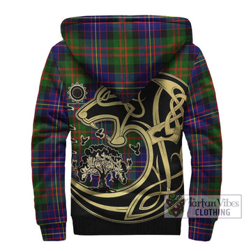 Chalmers Tartan Sherpa Hoodie with Family Crest Celtic Wolf Style