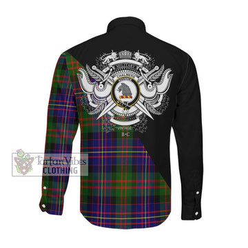 Chalmers Tartan Long Sleeve Button Shirt with Family Crest and Military Logo Style