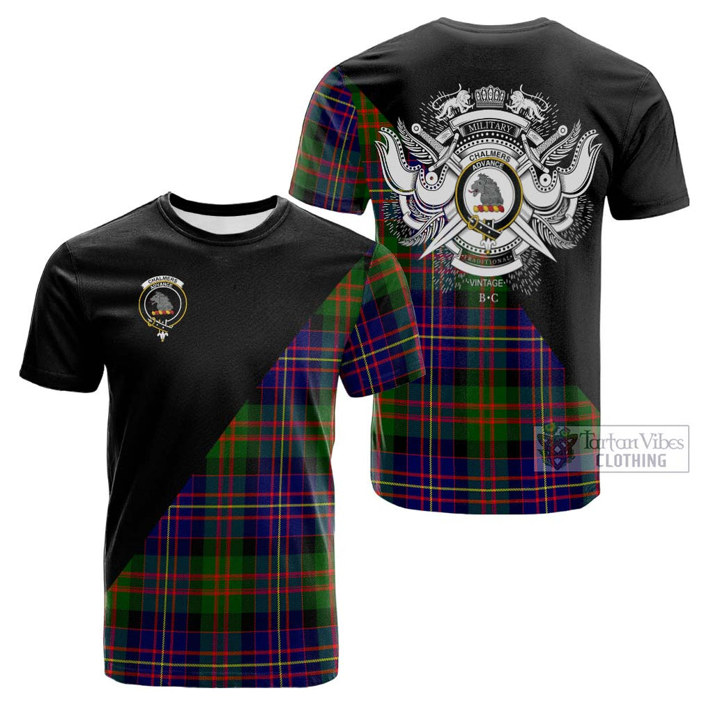 Tartan Vibes Clothing Chalmers Modern Tartan Cotton T-shirt with Family Crest and Military Logo Style