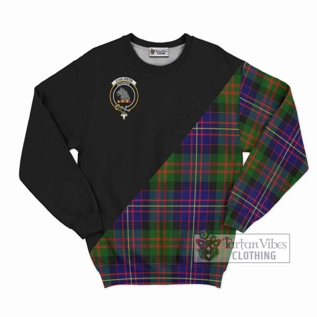 Chalmers Tartan Sweatshirt with Family Crest and Military Logo Style - Tartanvibesclothing Shop