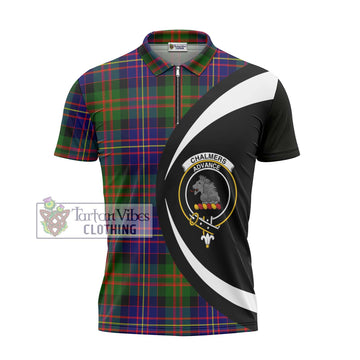 Chalmers Tartan Zipper Polo Shirt with Family Crest Circle Style - Tartan Vibes Clothing