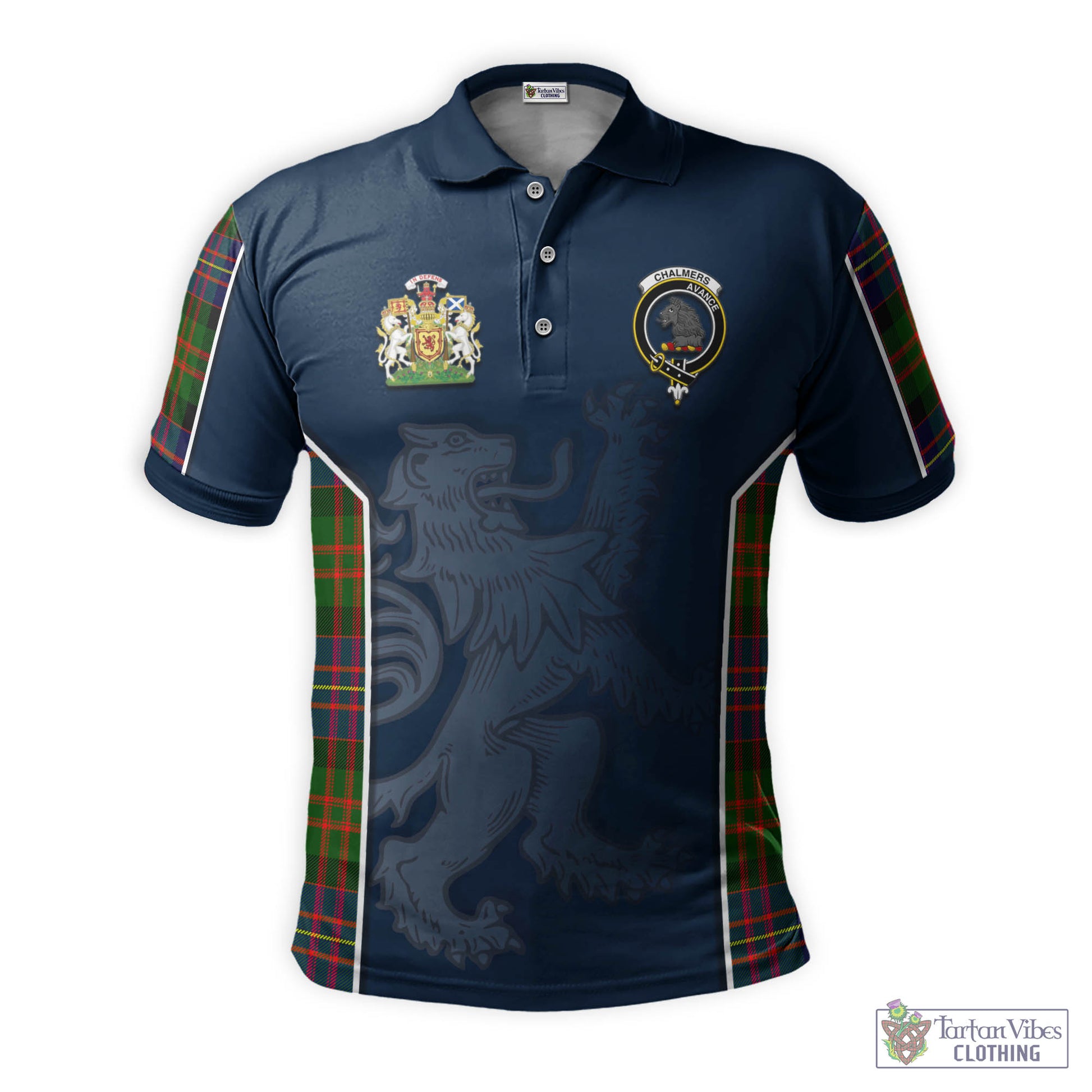 Tartan Vibes Clothing Chalmers Modern Tartan Men's Polo Shirt with Family Crest and Lion Rampant Vibes Sport Style