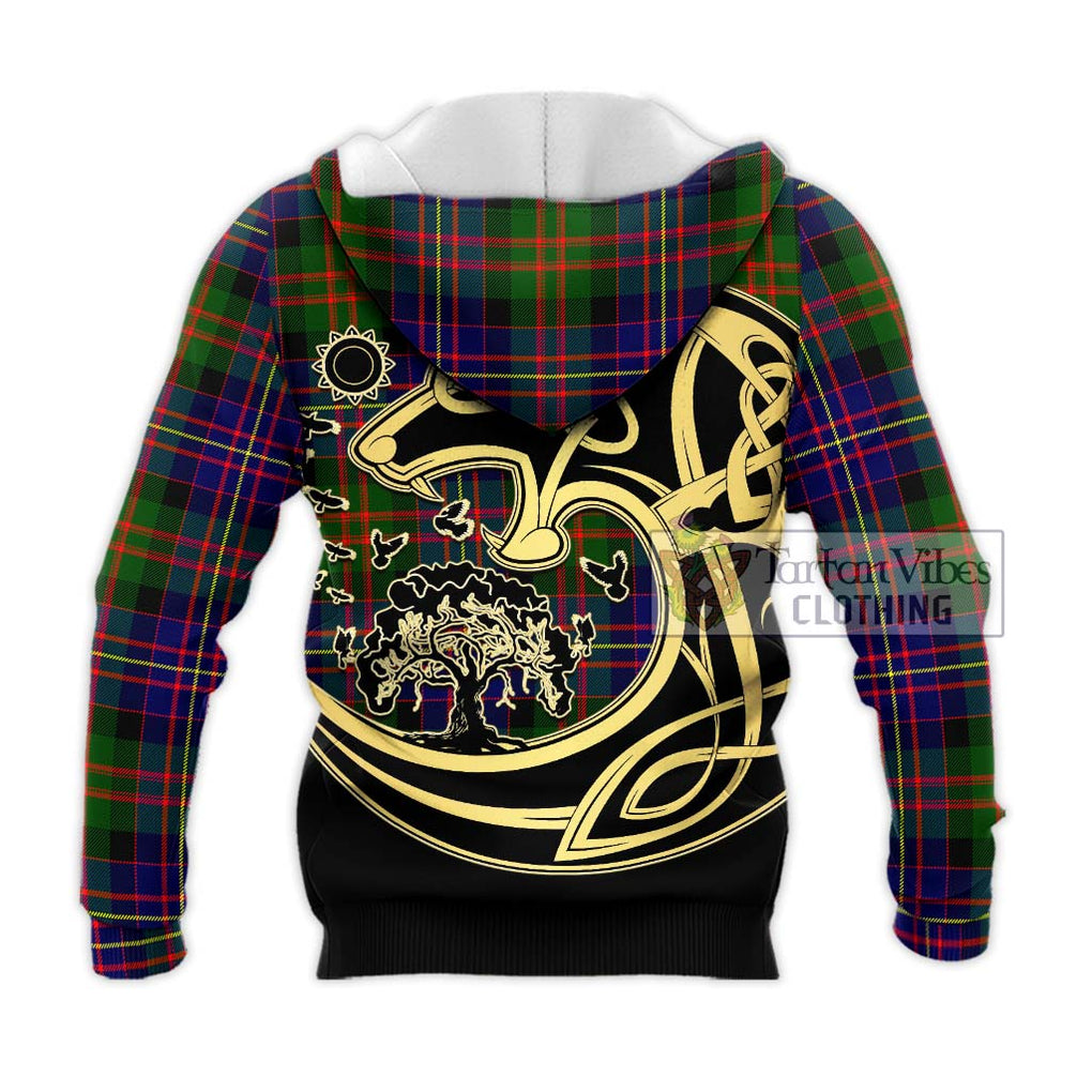 Chalmers Tartan Knitted Hoodie with Family Crest Celtic Wolf Style - Tartan Vibes Clothing