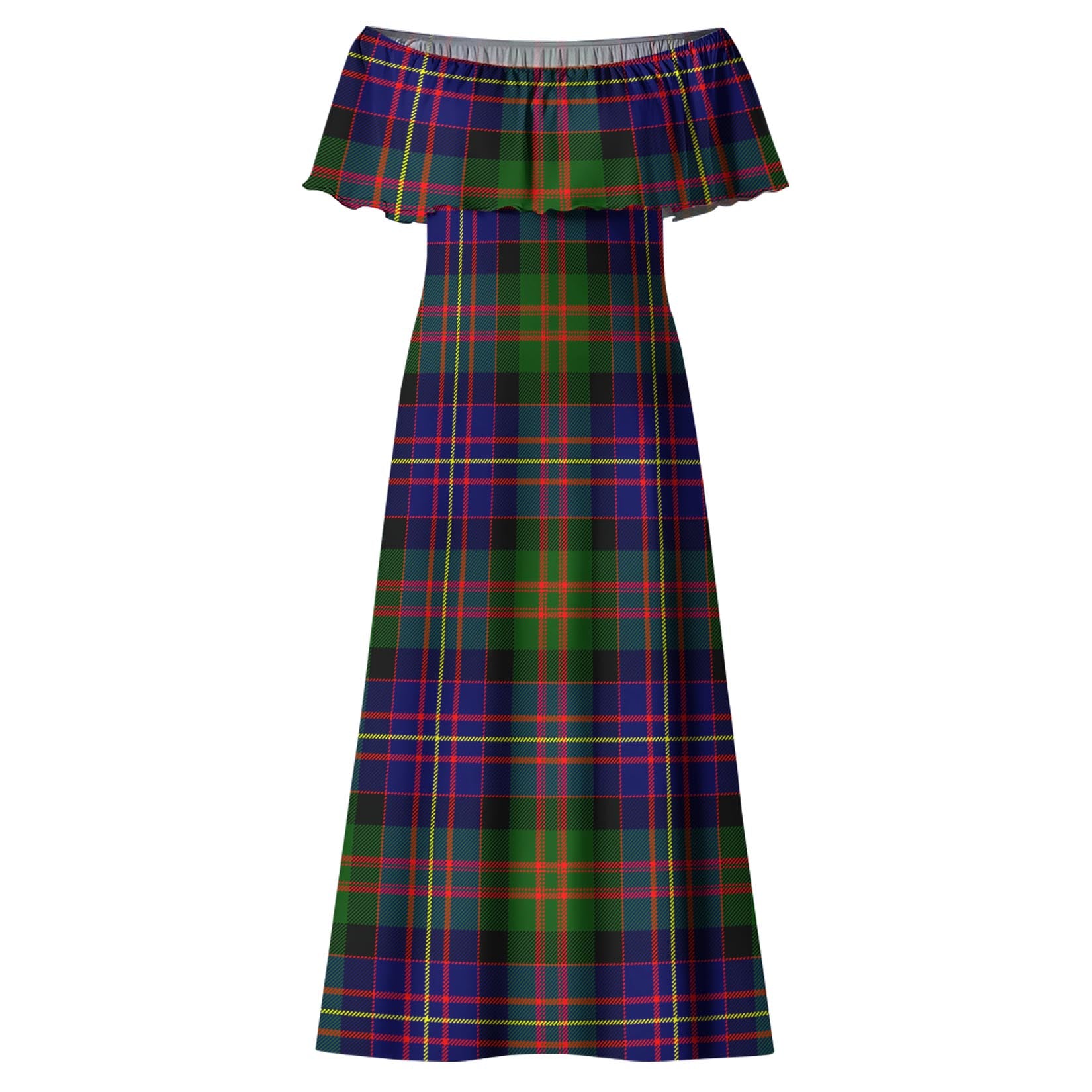 Chalmers Modern Tartan Off Shoulder Long Dress - Tartanvibesclothing