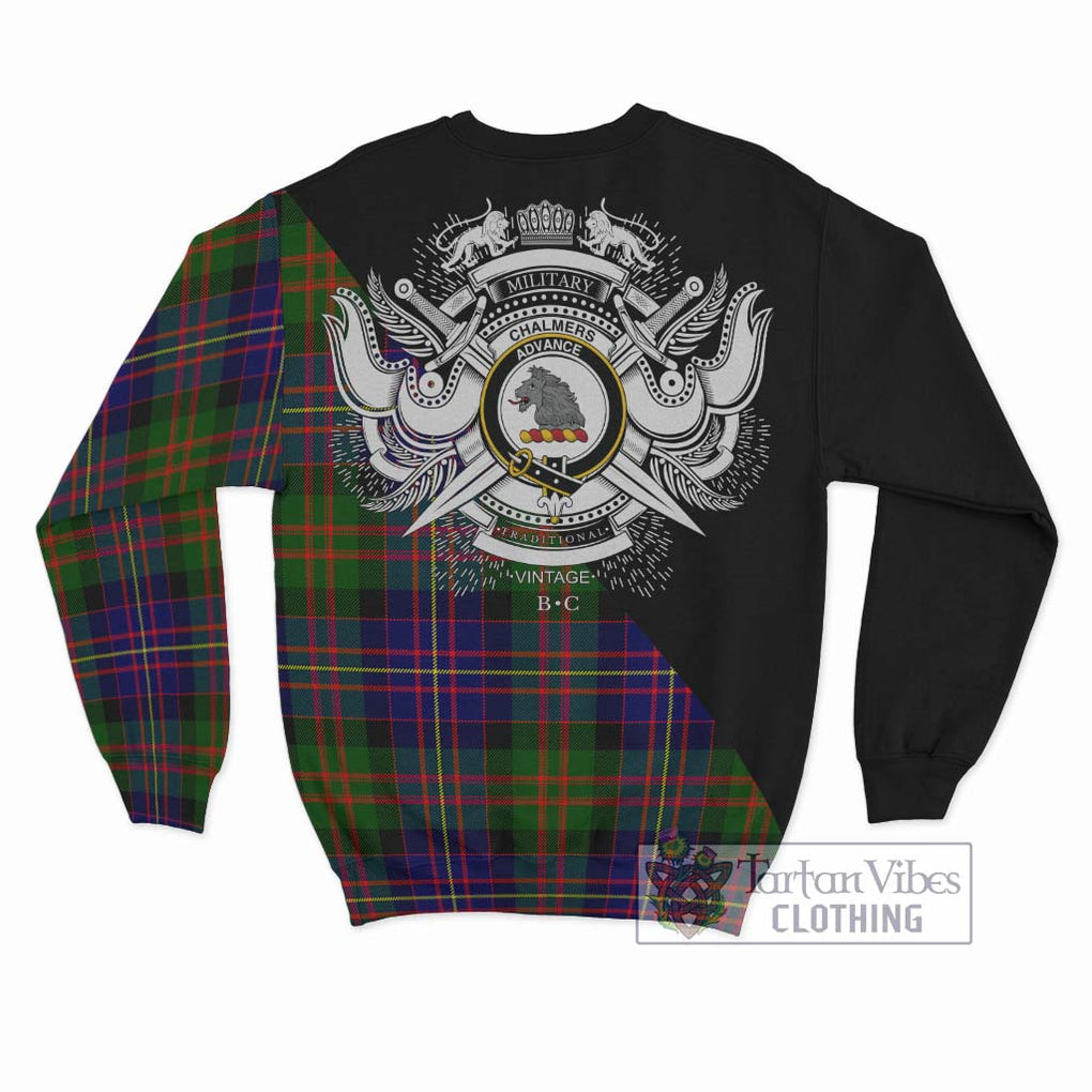 Chalmers Tartan Sweatshirt with Family Crest and Military Logo Style - Tartanvibesclothing Shop