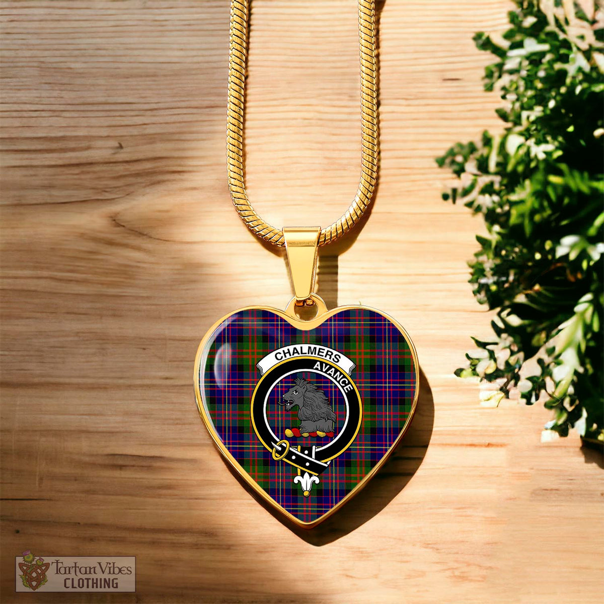 Chalmers Tartan Heart Necklace with Family Crest Luxury Necklace (Gold) No - Tartan Vibes Clothing