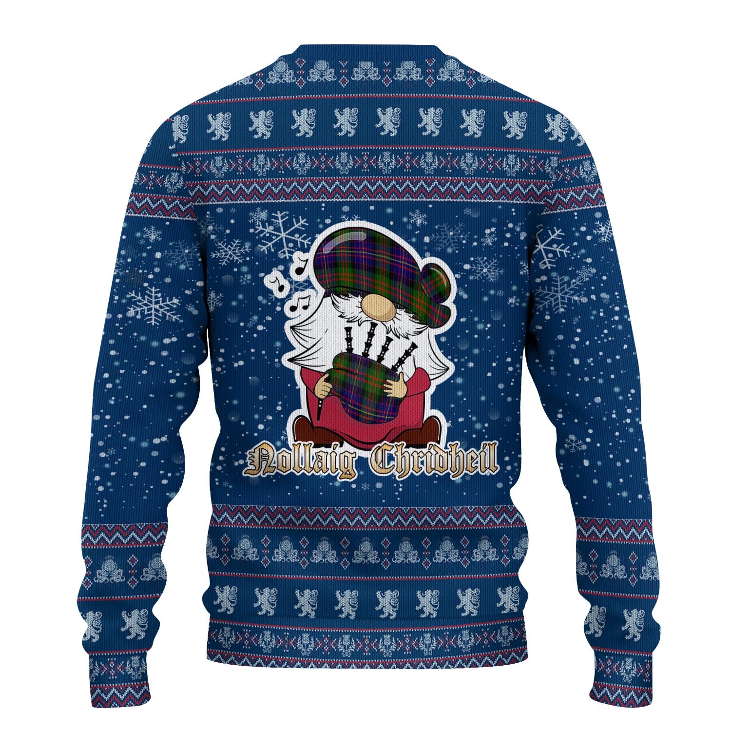 Chalmers Modern Clan Christmas Family Knitted Sweater with Funny Gnome Playing Bagpipes - Tartanvibesclothing