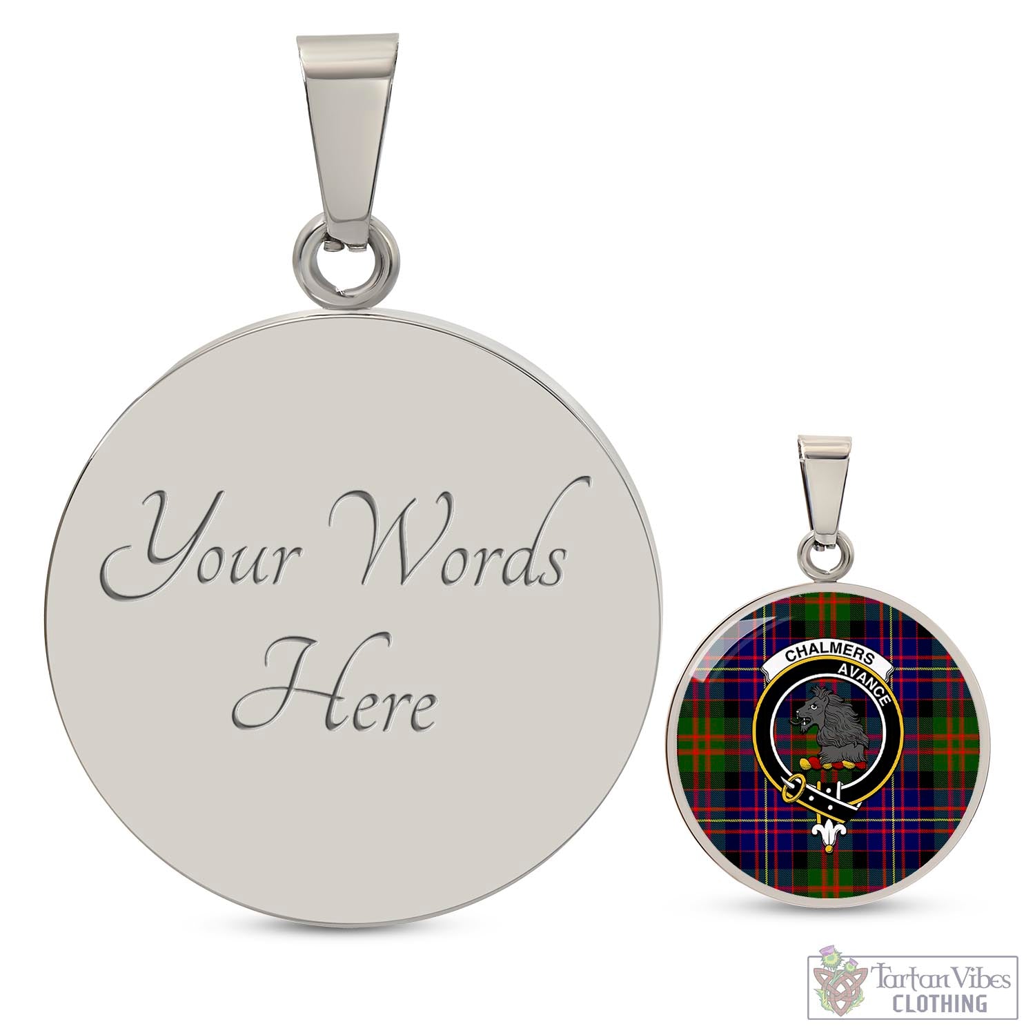 Tartan Vibes Clothing Chalmers Modern Tartan Circle Necklace with Family Crest