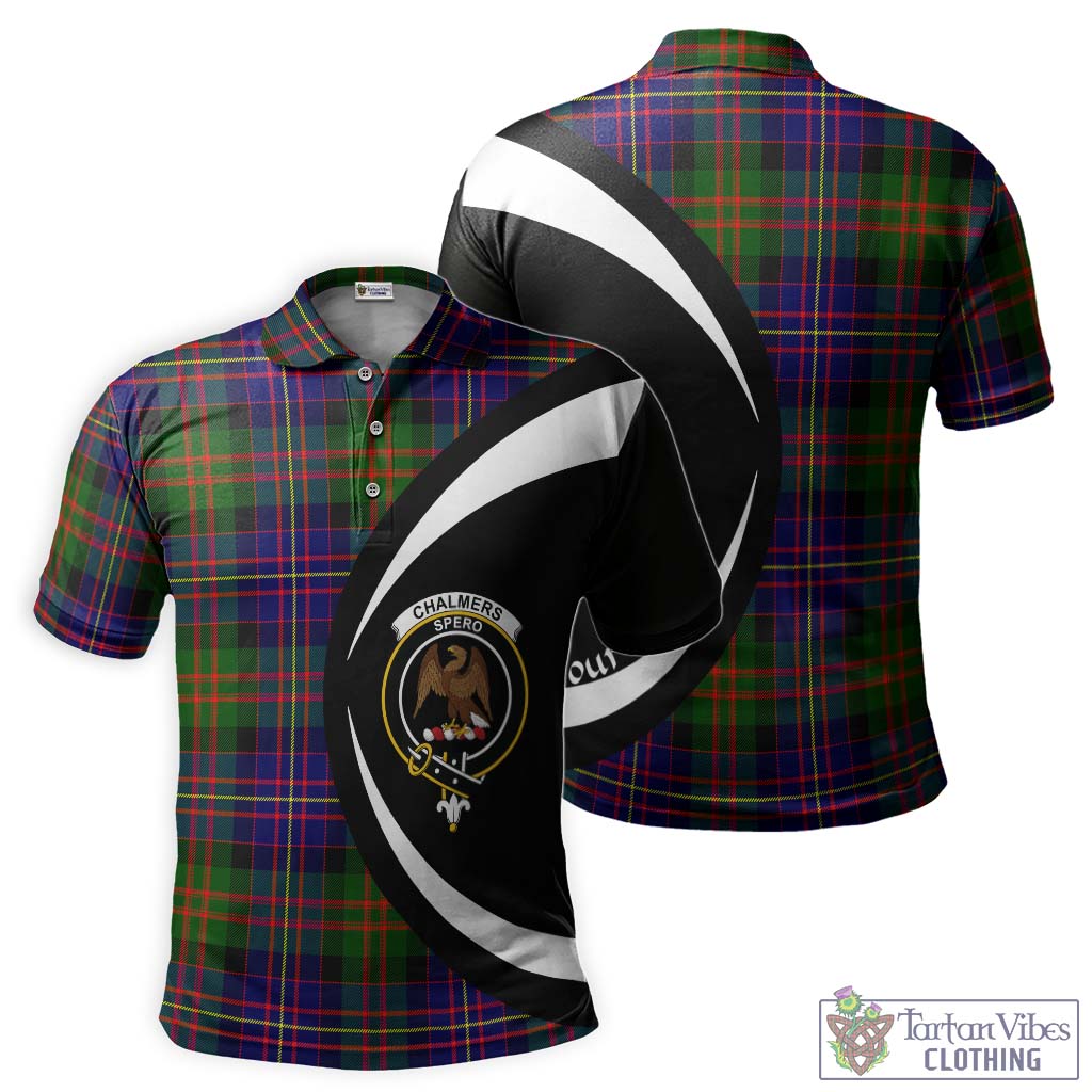 Tartan Vibes Clothing Chalmers of Balnacraig Tartan Men's Polo Shirt with Family Crest Circle Style