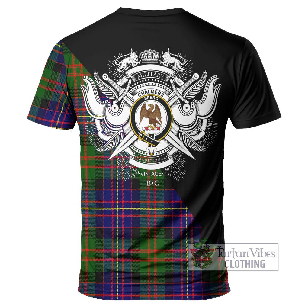 Chalmers of Balnacraig Tartan T-Shirt with Family Crest and Military Logo Style - Tartanvibesclothing Shop