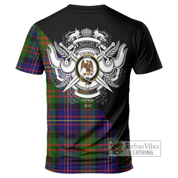 Chalmers of Balnacraig Tartan T-Shirt with Family Crest and Military Logo Style