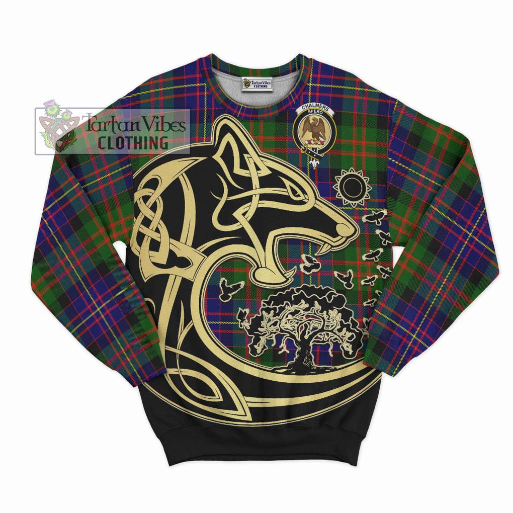 Chalmers of Balnacraig Tartan Sweatshirt with Family Crest Celtic Wolf Style - Tartan Vibes Clothing