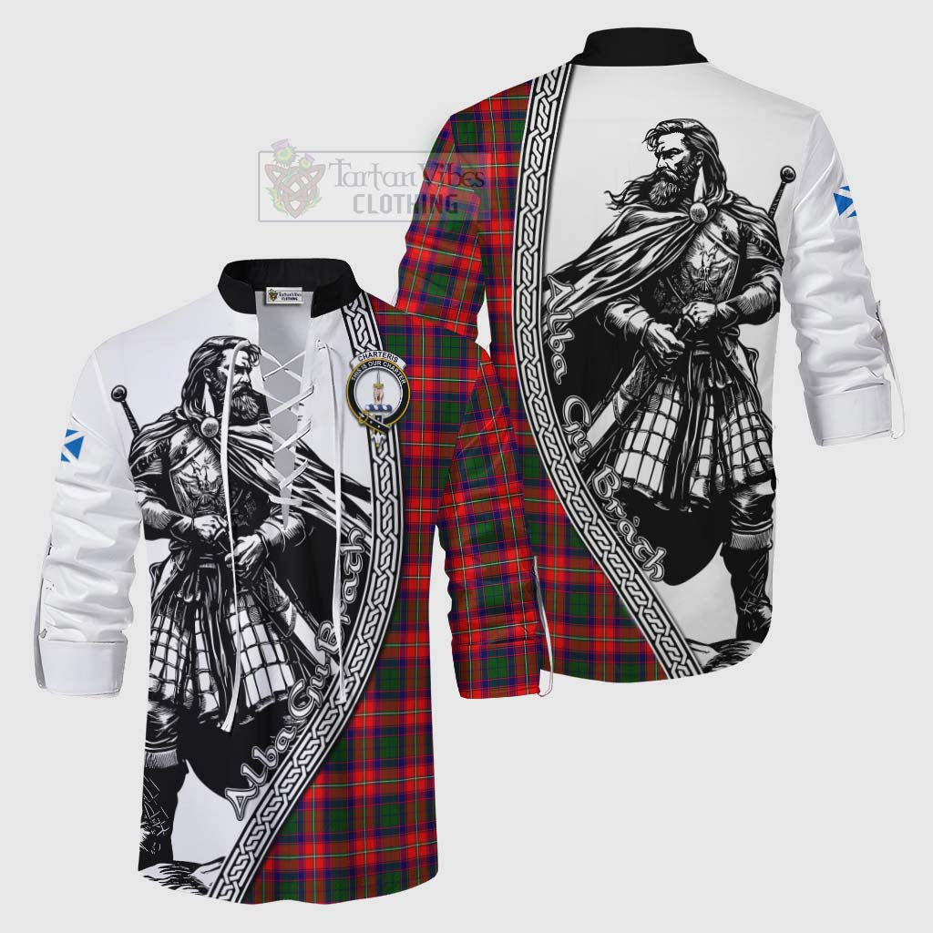 Tartan Vibes Clothing Charteris Tartan Clan Crest Ghillie Kilt Shirt with Highlander Warrior Celtic Style