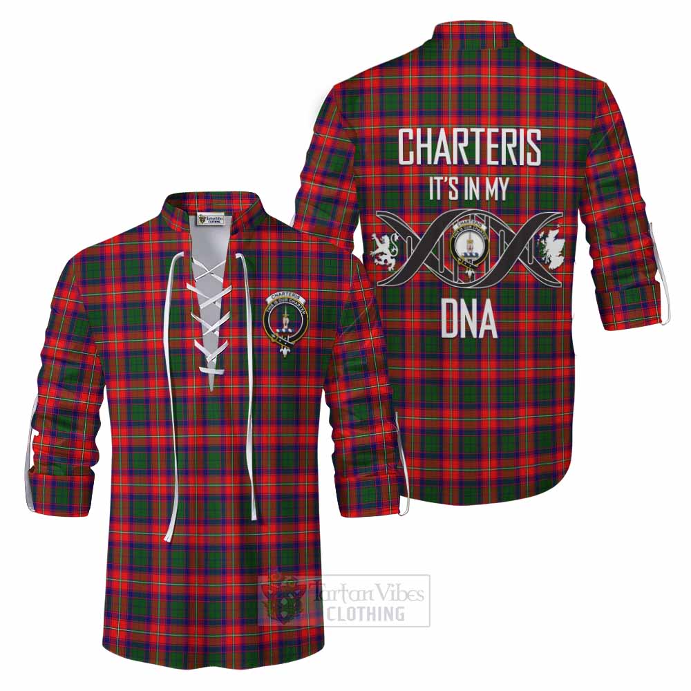 Tartan Vibes Clothing Charteris Tartan Ghillie Kilt Shirt with Family Crest DNA In Me Style