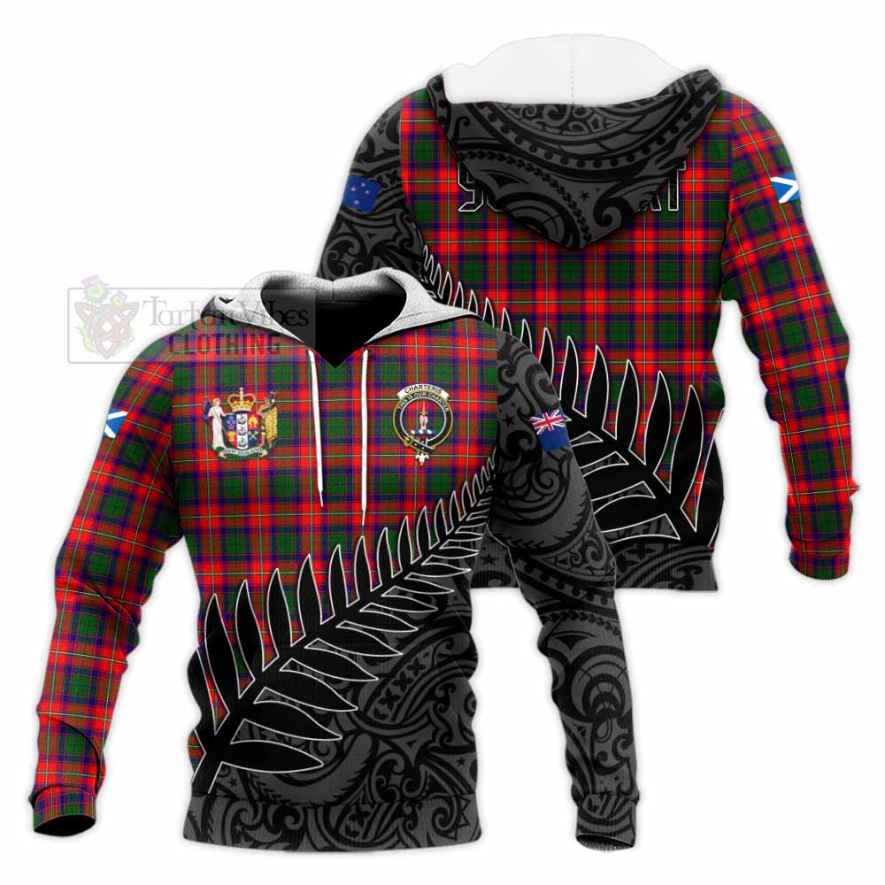 Tartan Vibes Clothing Charteris Crest Tartan Knitted Hoodie with New Zealand Silver Fern Half Style