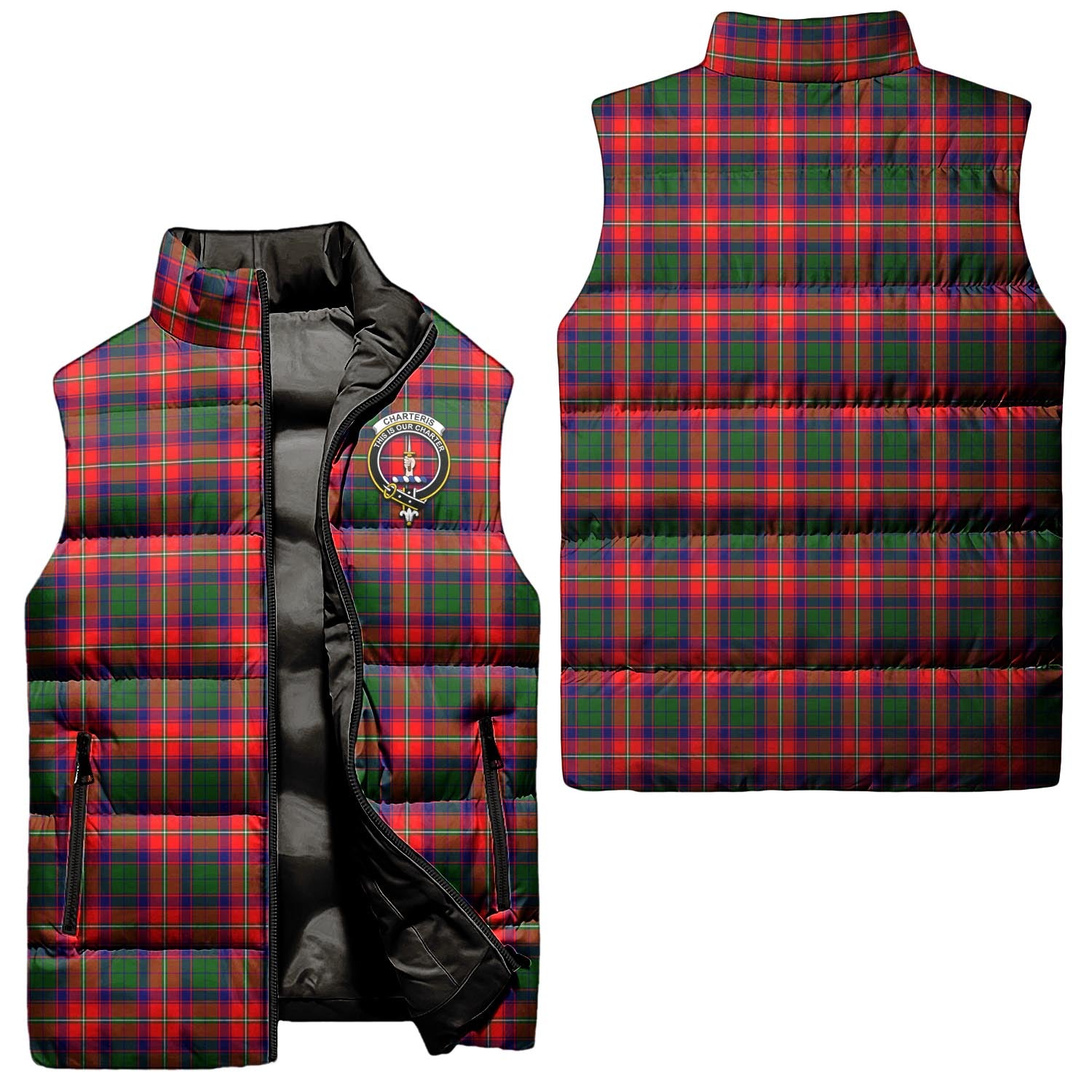Charteris Tartan Sleeveless Puffer Jacket with Family Crest Unisex - Tartanvibesclothing