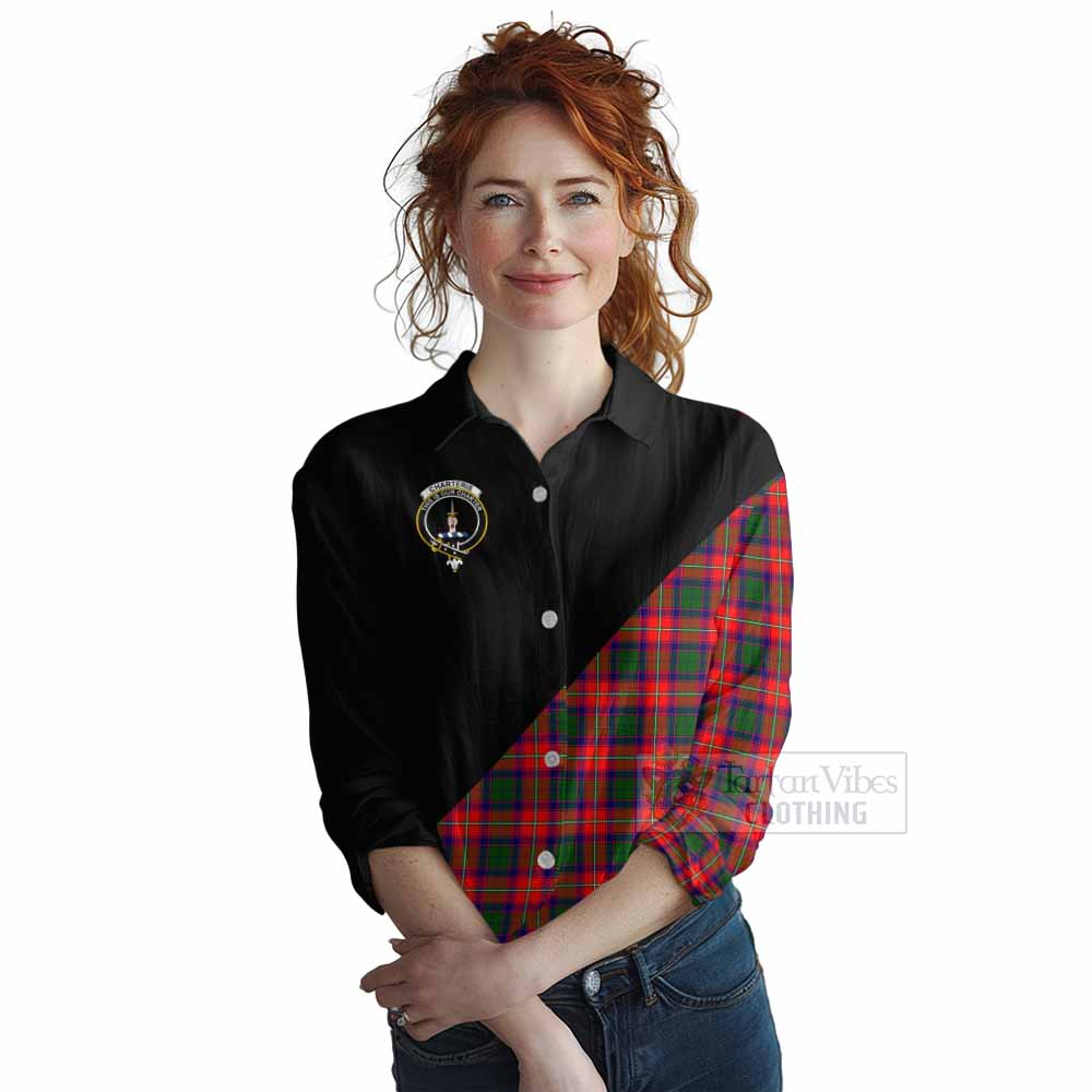 Tartan Vibes Clothing Charteris Tartan Women's Casual Shirt with Family Crest and Military Logo Style