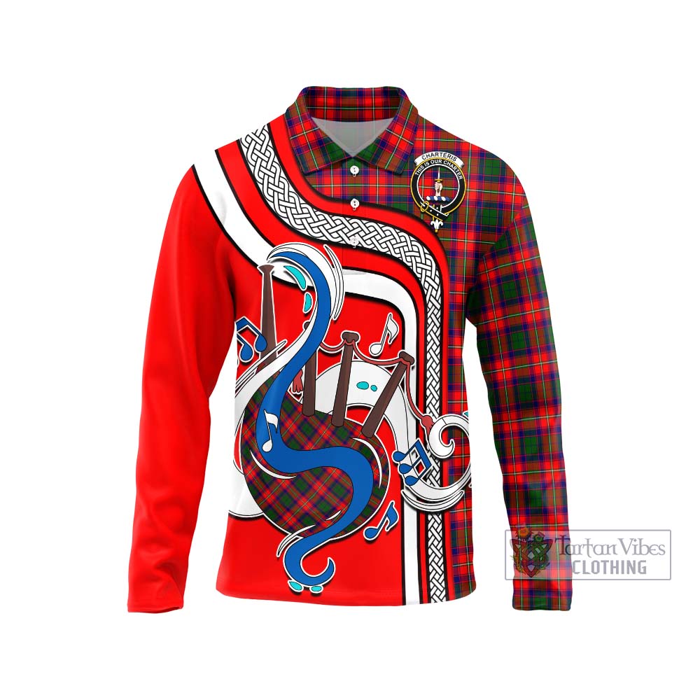 Tartan Vibes Clothing Charteris Tartan Long Sleeve Polo Shirt with Epic Bagpipe Style