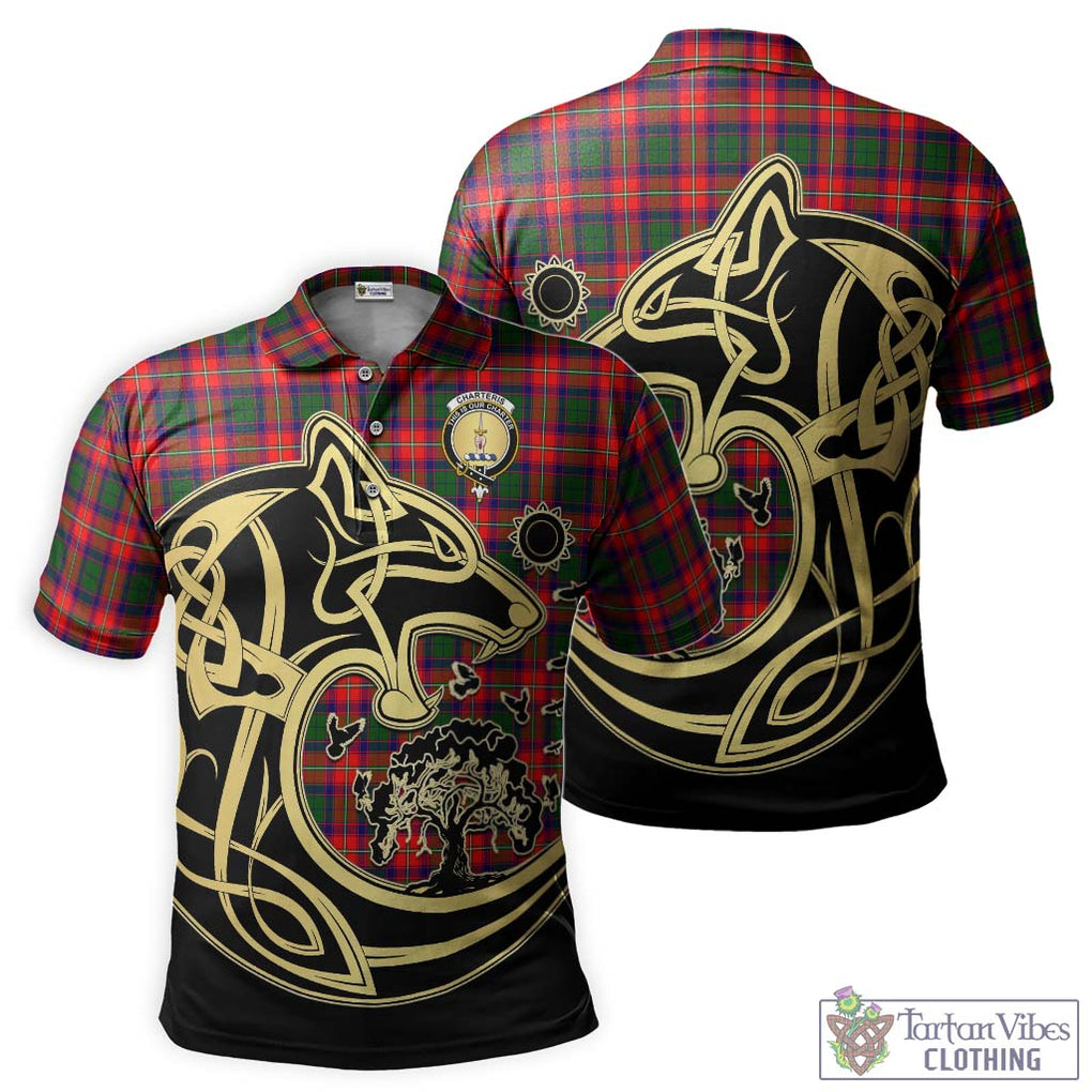 Charteris Tartan Polo Shirt with Family Crest Celtic Wolf Style Kid - Tartanvibesclothing Shop