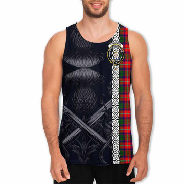 Charteris Tartan Men's Tank Top with Family Crest Cross Sword Thistle Celtic Vibes