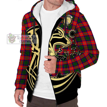 Charteris Tartan Sherpa Hoodie with Family Crest Celtic Wolf Style