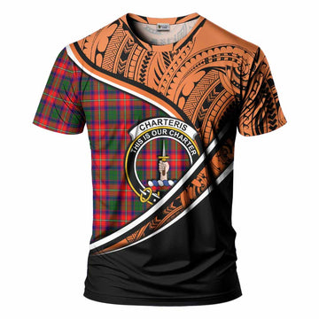 Charteris Crest Tartan T-Shirt with Polynesian Vibes Style - Orange Version