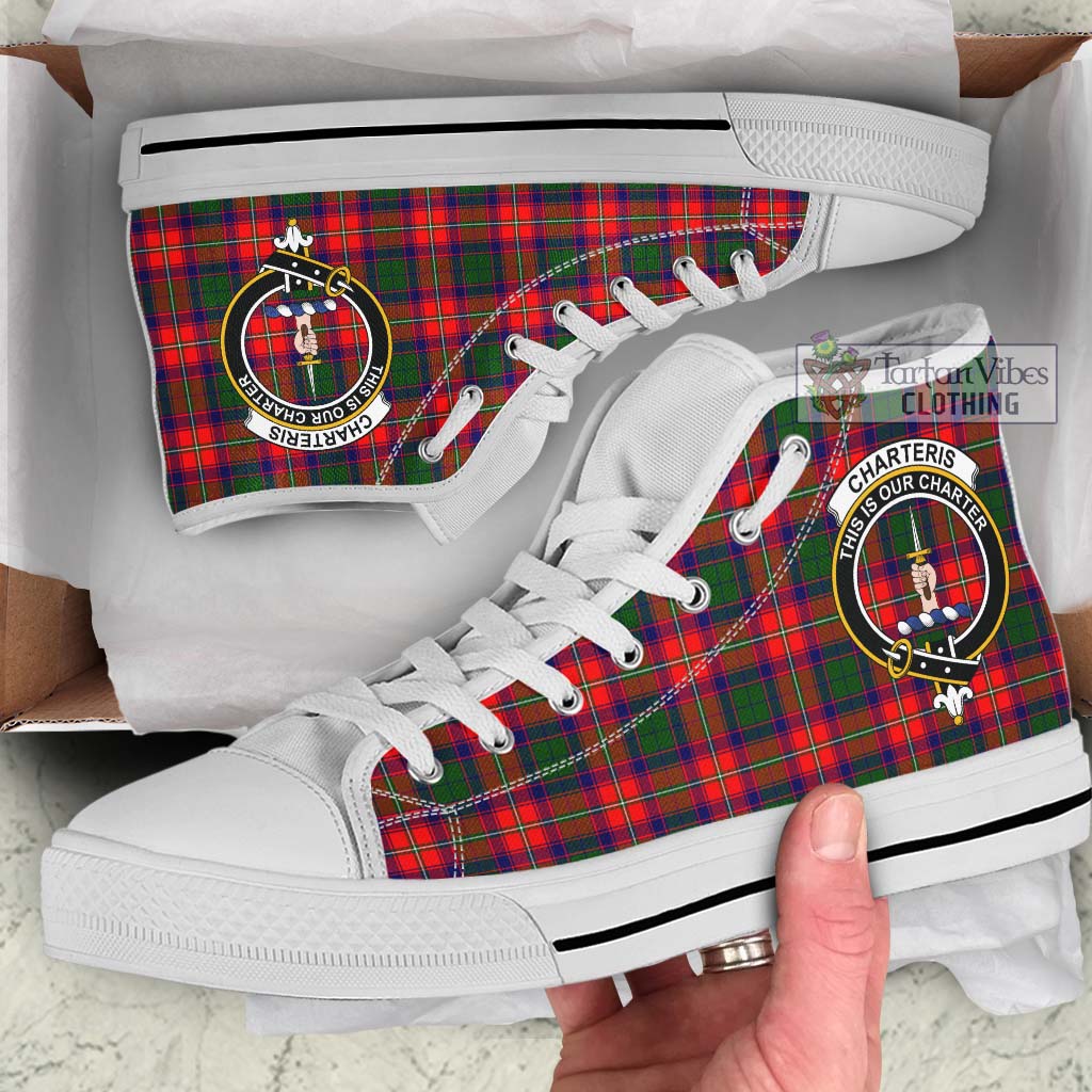 Charteris Tartan High Top Shoes with Family Crest Kid High Top - White Sole - Tartan Vibes Clothing
