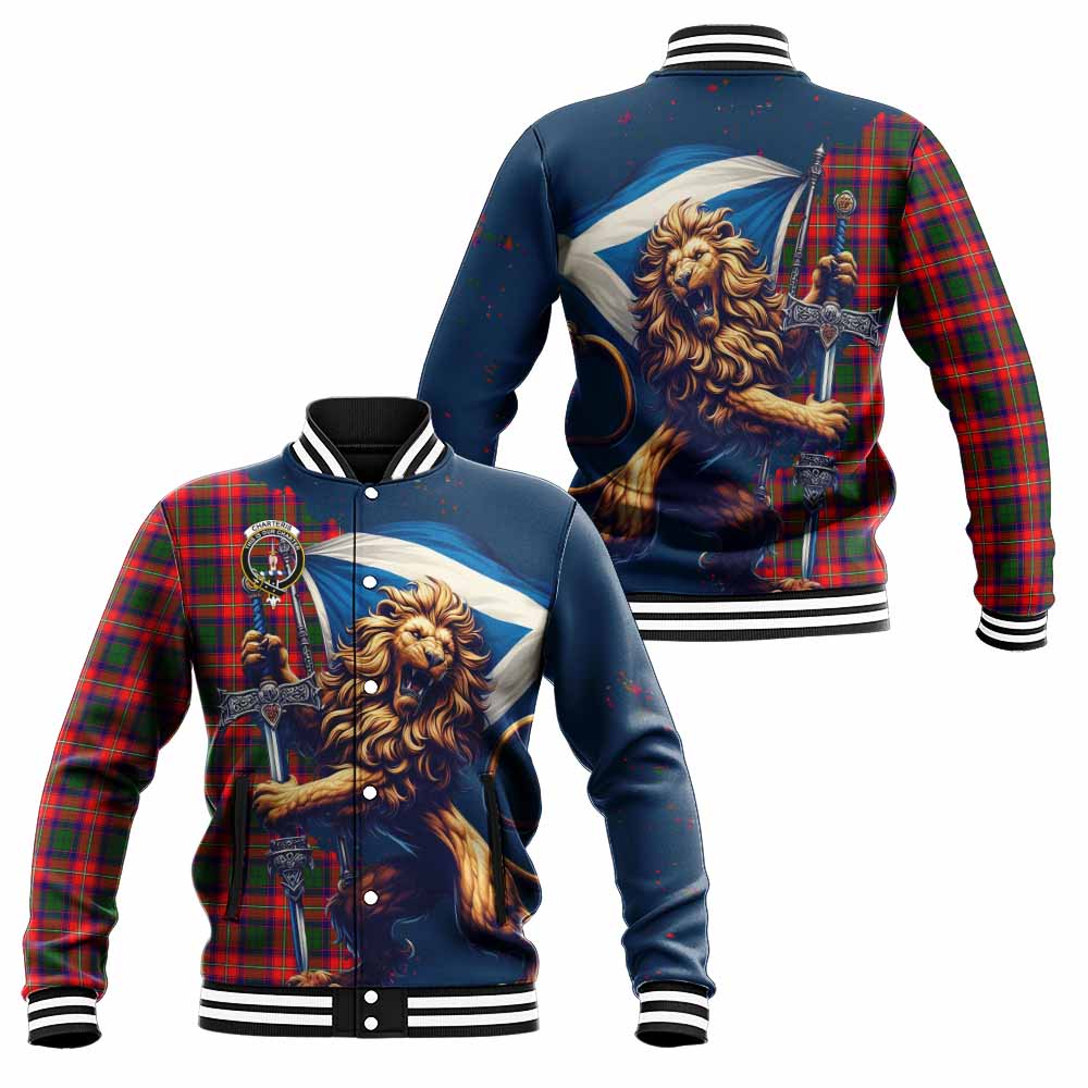 Tartan Vibes Clothing Charteris Tartan Family Crest Baseball Jacket with Scottish Majestic Lion