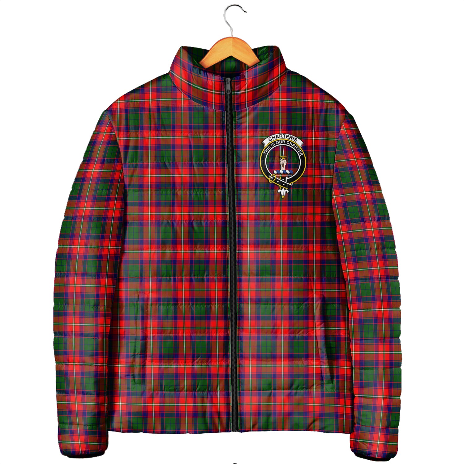 Charteris Tartan Padded Jacket with Family Crest - Tartanvibesclothing