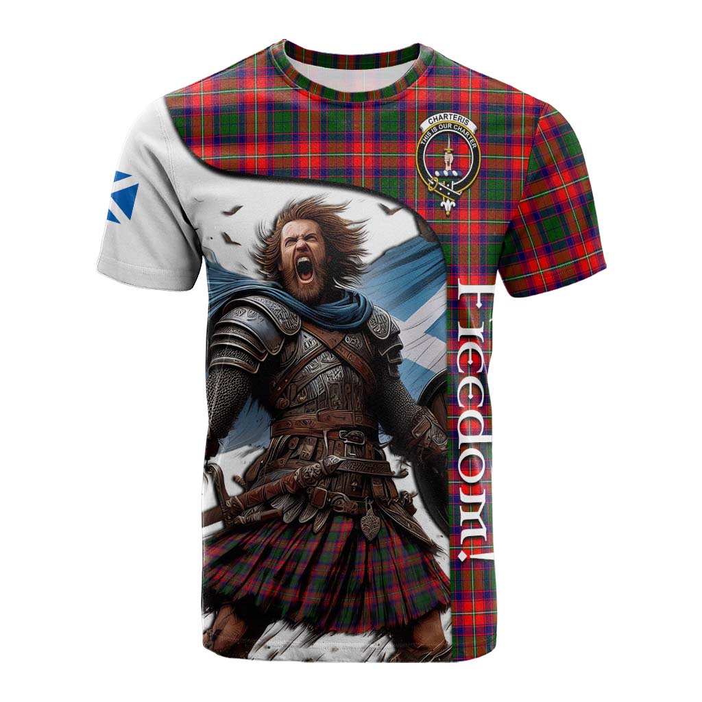 Tartan Vibes Clothing Charteris Crest Tartan Cotton T-shirt Inspired by the Freedom of Scottish Warrior