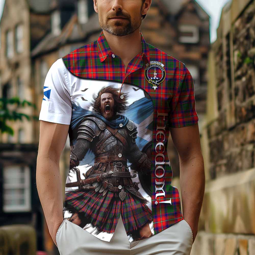 Tartan Vibes Clothing Charteris Crest Tartan Short Sleeve Button Shirt Inspired by the Freedom of Scottish Warrior