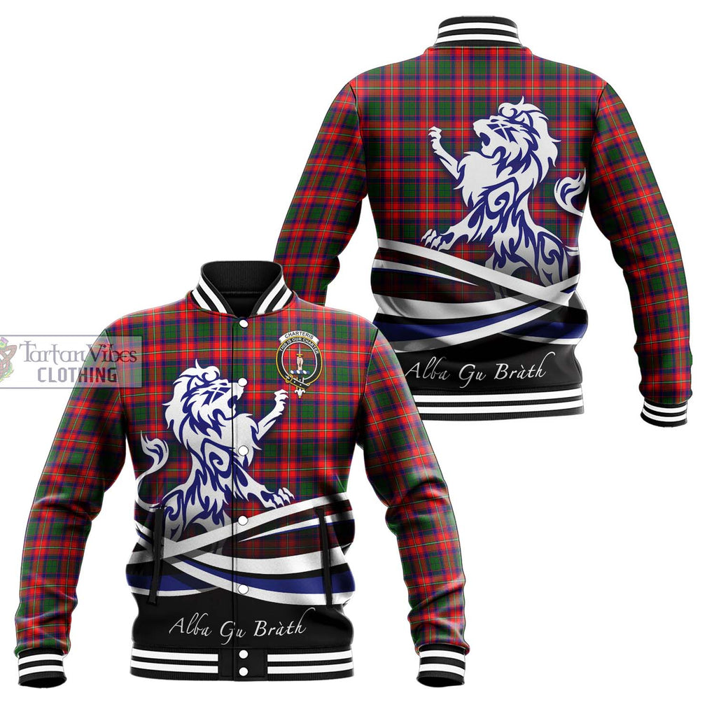 Charteris Tartan Baseball Jacket with Alba Gu Brath Regal Lion Emblem Unisex - Tartanvibesclothing Shop