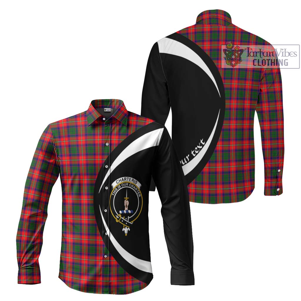 Charteris Tartan Long Sleeve Button Up with Family Crest Circle Style Men's Shirt S - Tartan Vibes Clothing