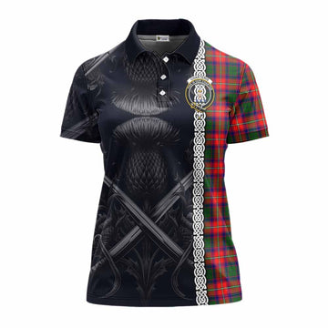 Charteris Tartan Women's Polo Shirt with Family Crest Cross Sword Thistle Celtic Vibes