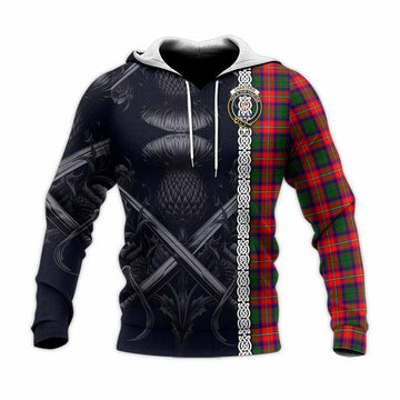 Charteris Tartan Knitted Hoodie with Family Crest Cross Sword Thistle Celtic Vibes