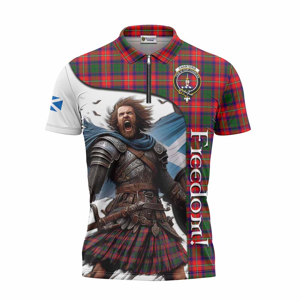 Tartan Vibes Clothing Charteris Crest Tartan Zipper Polo Shirt Inspired by the Freedom of Scottish Warrior