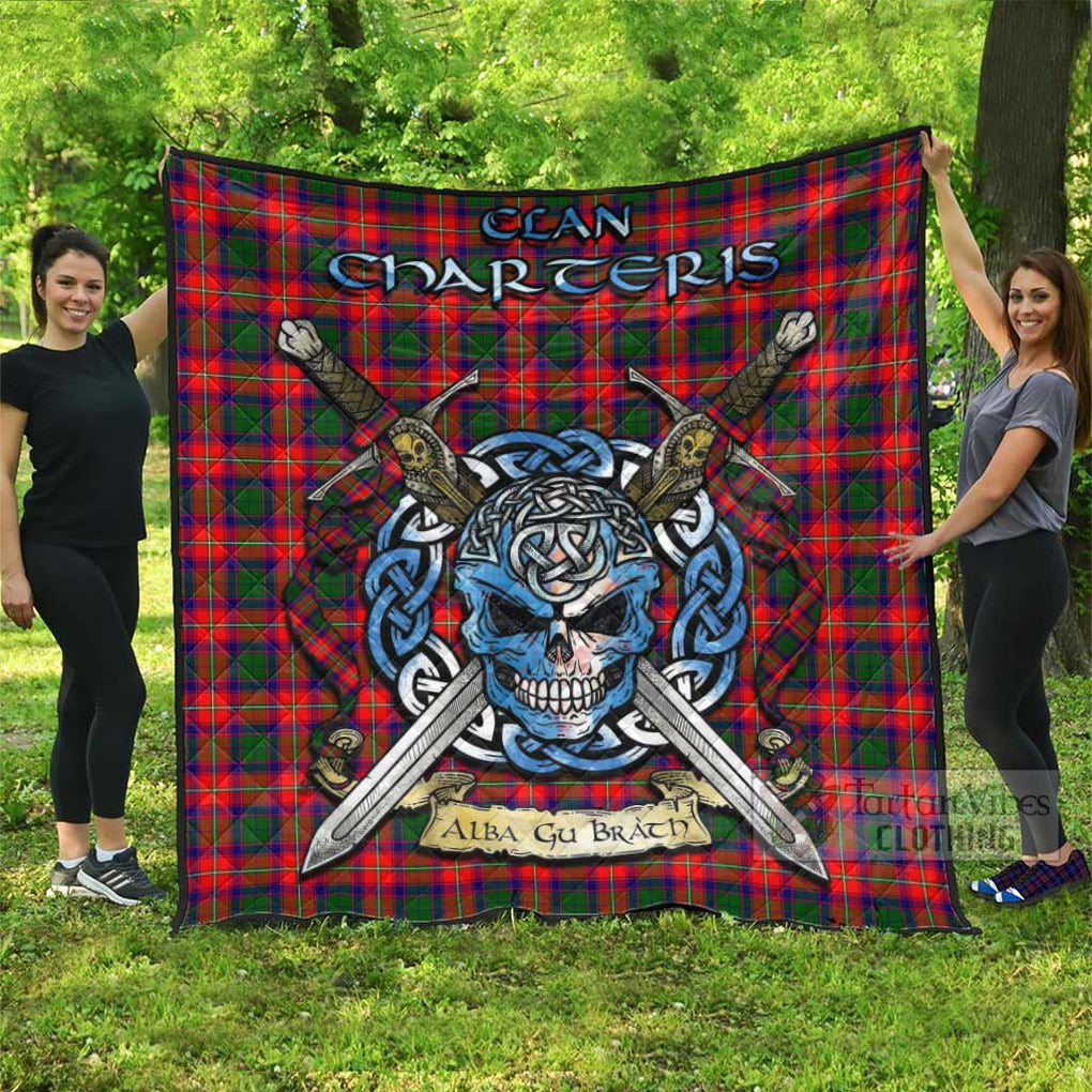 Tartan Vibes Clothing Charteris Tartan Quilt with Celtic Skull Alba Gu Brath Style