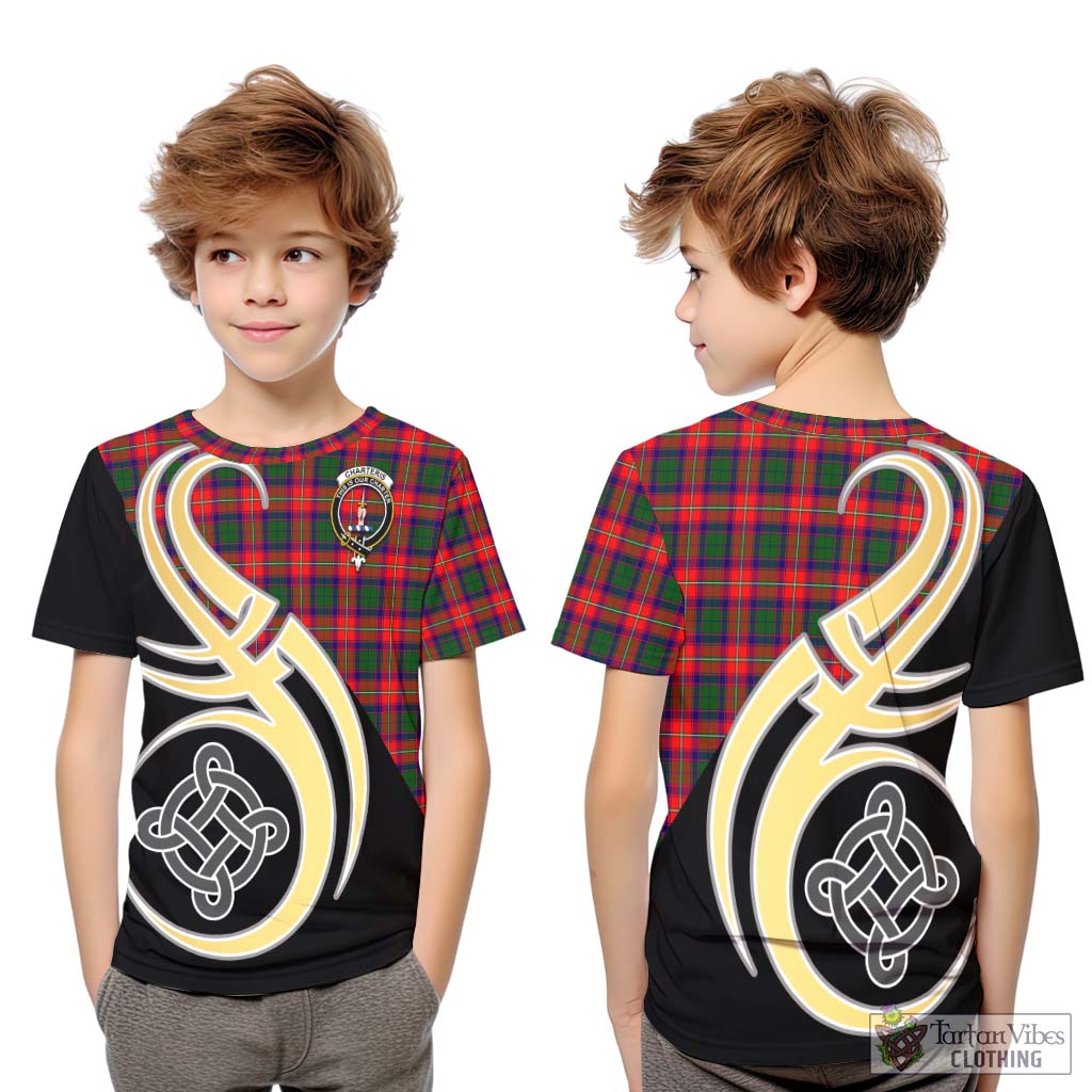 Charteris Tartan Kid T-Shirt with Family Crest and Celtic Symbol Style Youth XL Size14 - Tartan Vibes Clothing