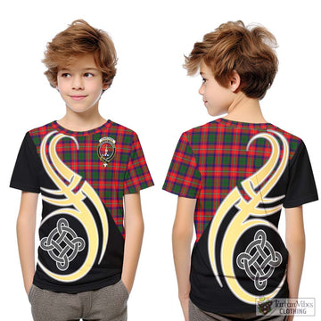 Charteris Tartan Kid T-Shirt with Family Crest and Celtic Symbol Style