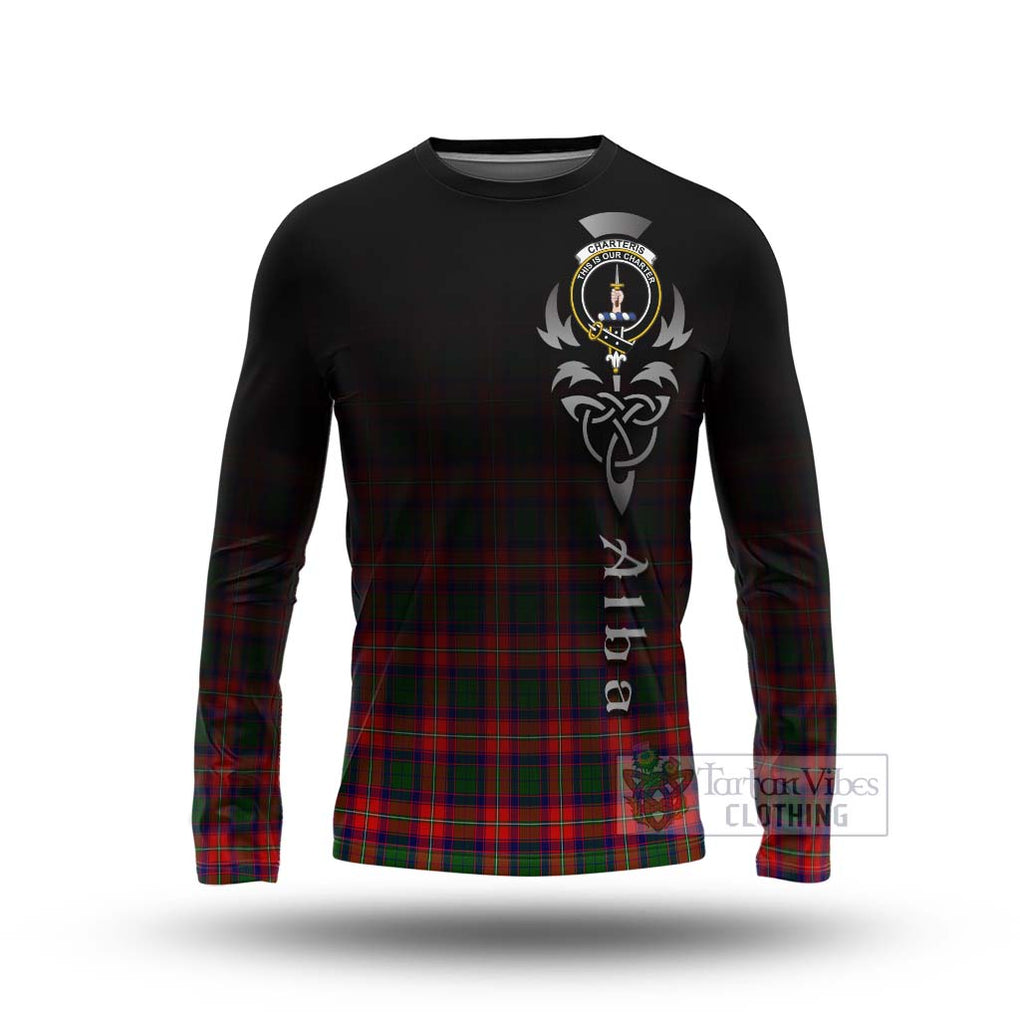 Tartan Vibes Clothing Charteris Tartan Long Sleeve T-Shirt Featuring Alba Gu Brath Family Crest Celtic Inspired