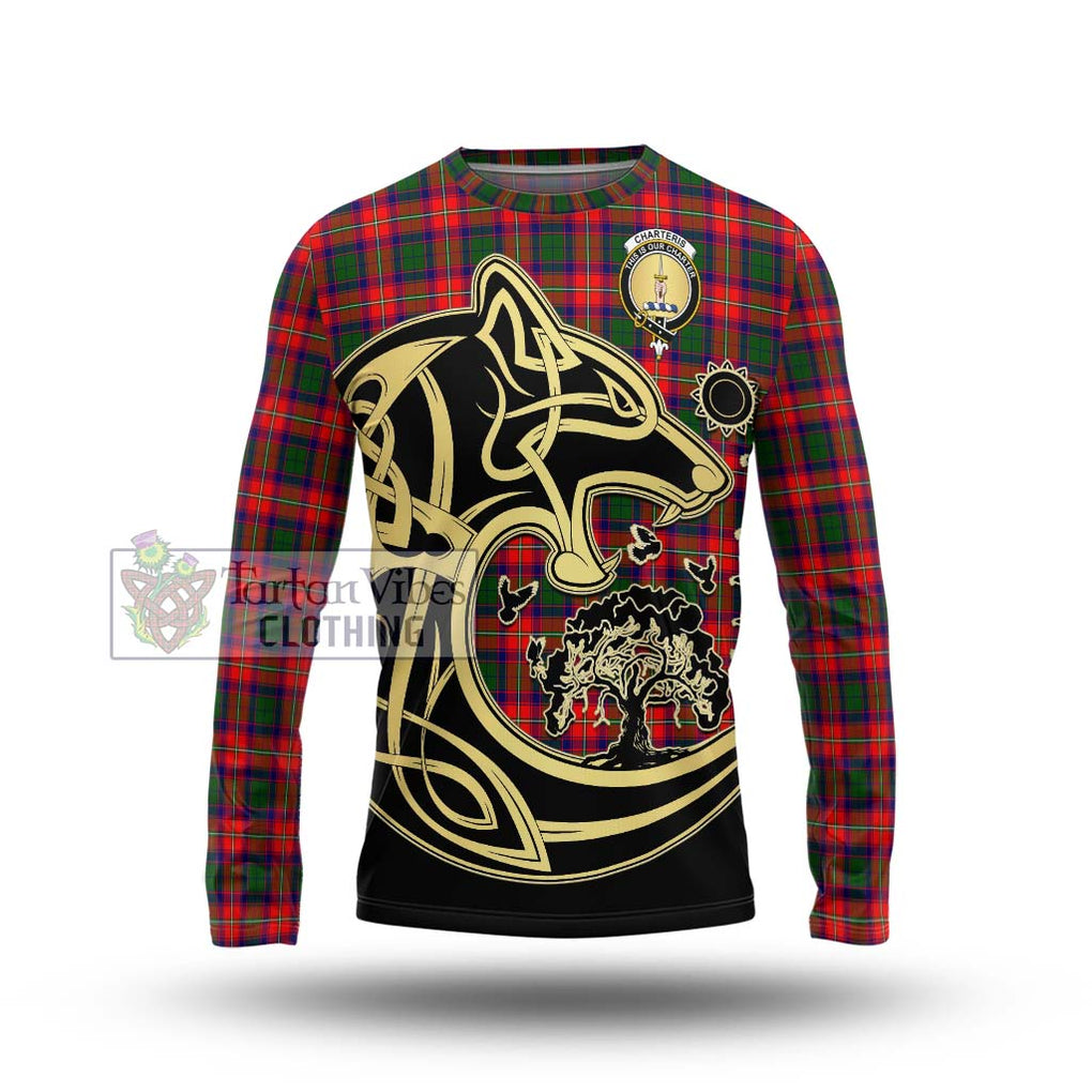 Charteris Tartan Long Sleeve T-Shirt with Family Crest Celtic Wolf Style Unisex - Tartan Vibes Clothing