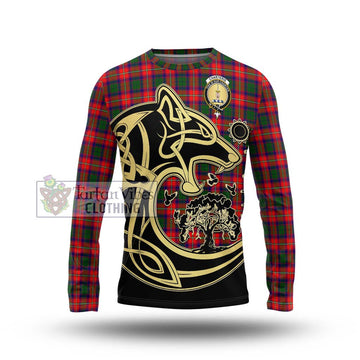 Charteris Tartan Long Sleeve T-Shirt with Family Crest Celtic Wolf Style